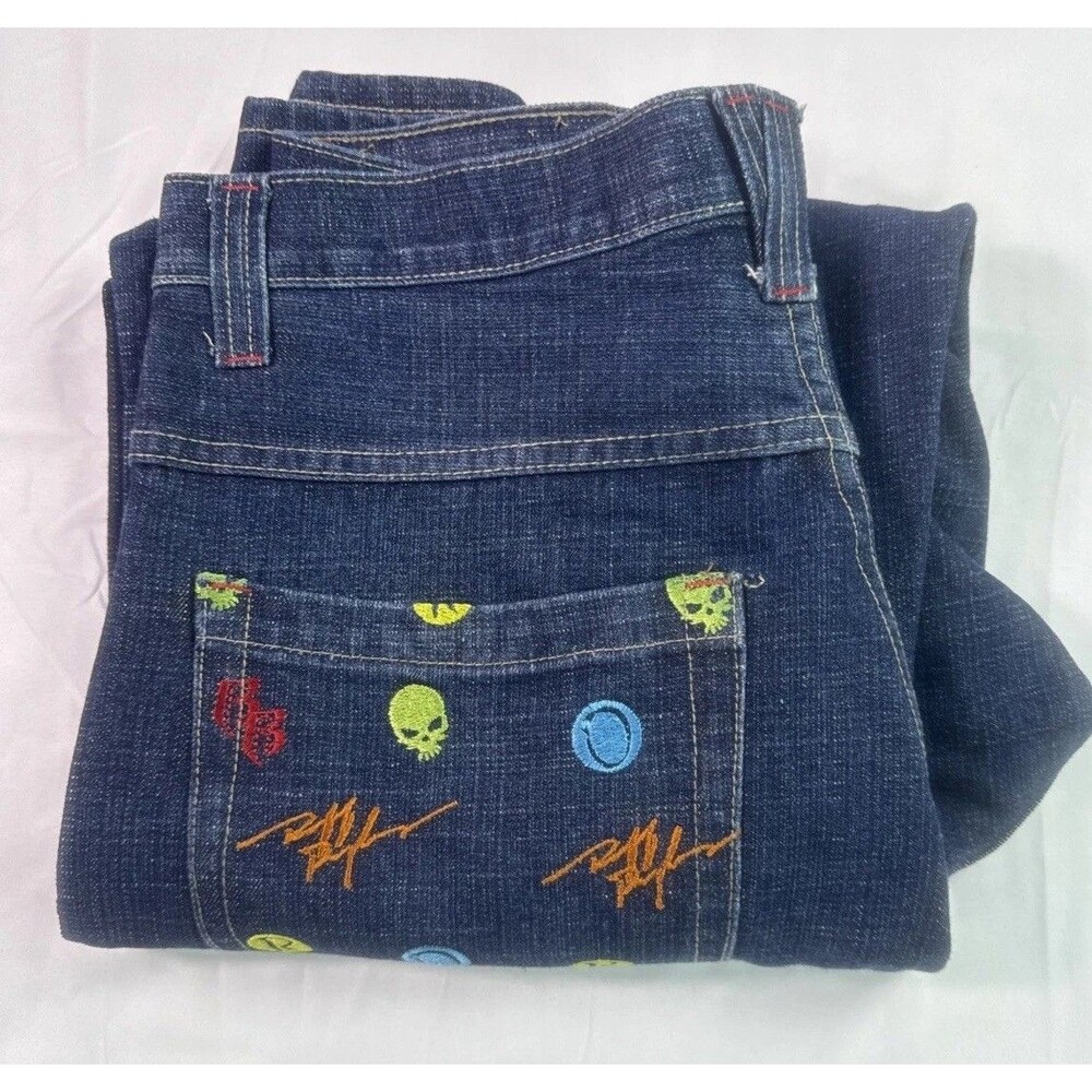 Y2k DMX Ruff Ryders Embroidered Wide Leg Baggy Grunge Skater Denim Jeans, 32X31